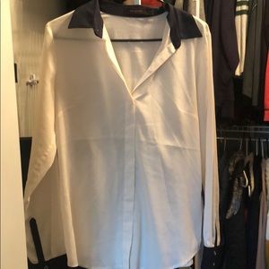 THE LIMITED Ivory and Blue Sheer top